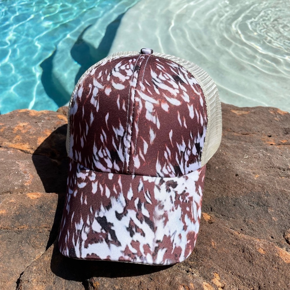New! Deer Print Criss Cross Ponytail Baseball Caps